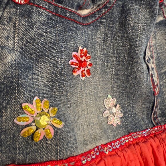 Girls Layered Denim Floral Skirt With Eyelet Lace & Elastic Waist Boho - Picture 7 of 8